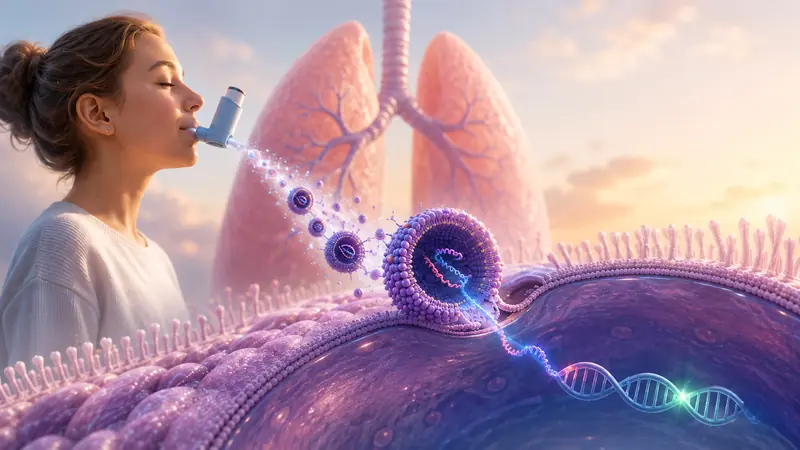 Illustration d’une thérapie inhalée ciblant les cellules pulmonaires